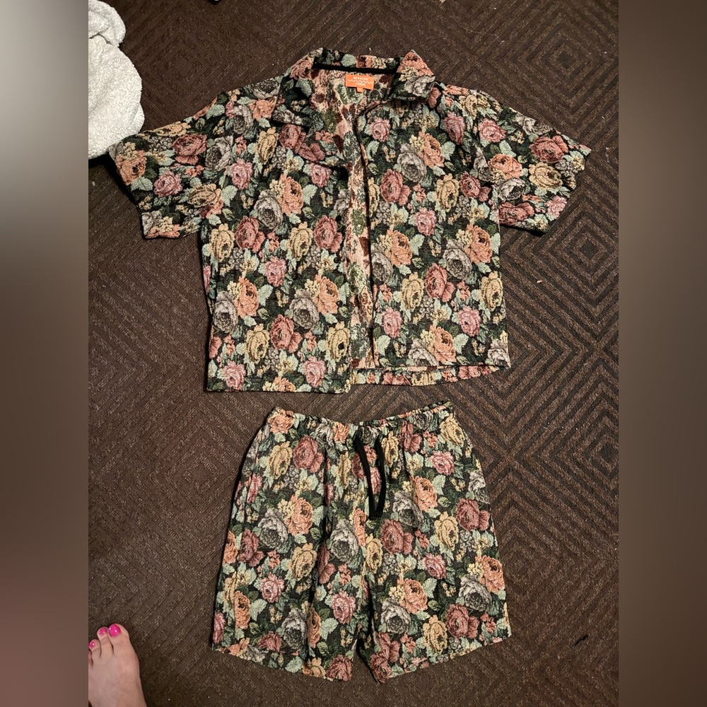 Vintage two piece shorts and button down set